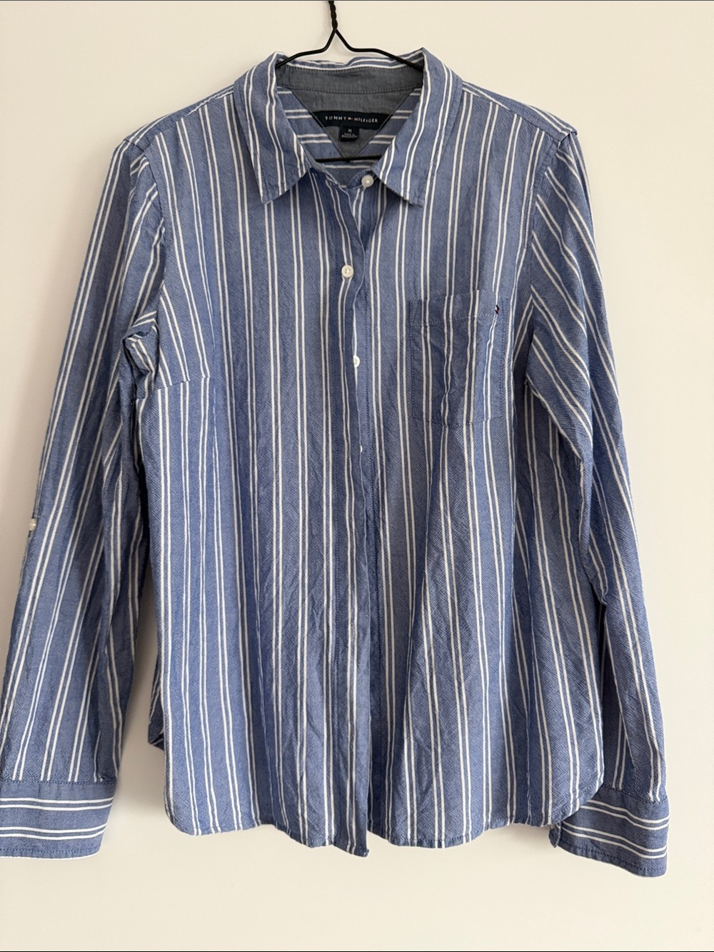 Tommy Hilfiger Blue and White Vertical-Stripe Button-Down Shirt